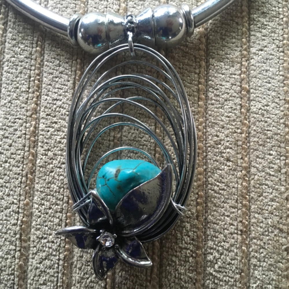Silver and Turquoise Pendant Necklace